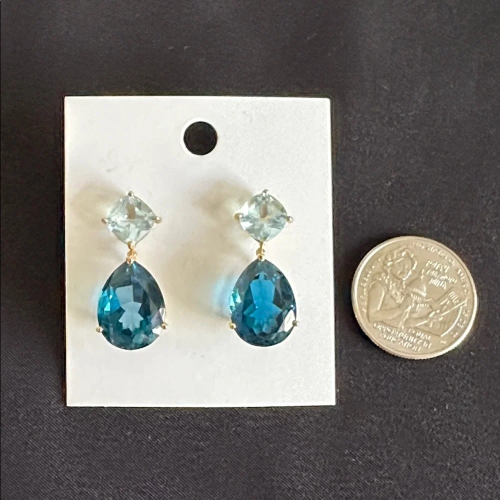 London blue topaz & 10K NWOT dangle earrings.Genuine topaz gemstones in 10K gold - Picture 2 of 4